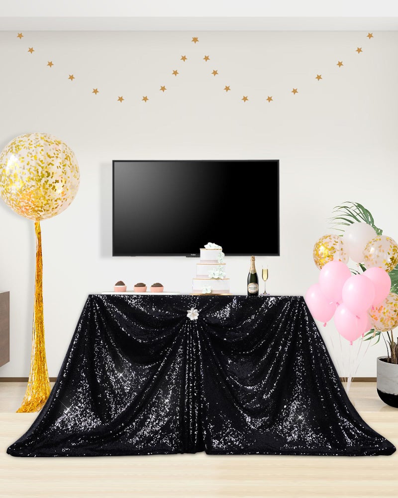 PartyDelight Black Sequin Tablecloth 60"x102" Rectangle Shimmer Table Cloths Sparkle Glitter Decorations - Image 3